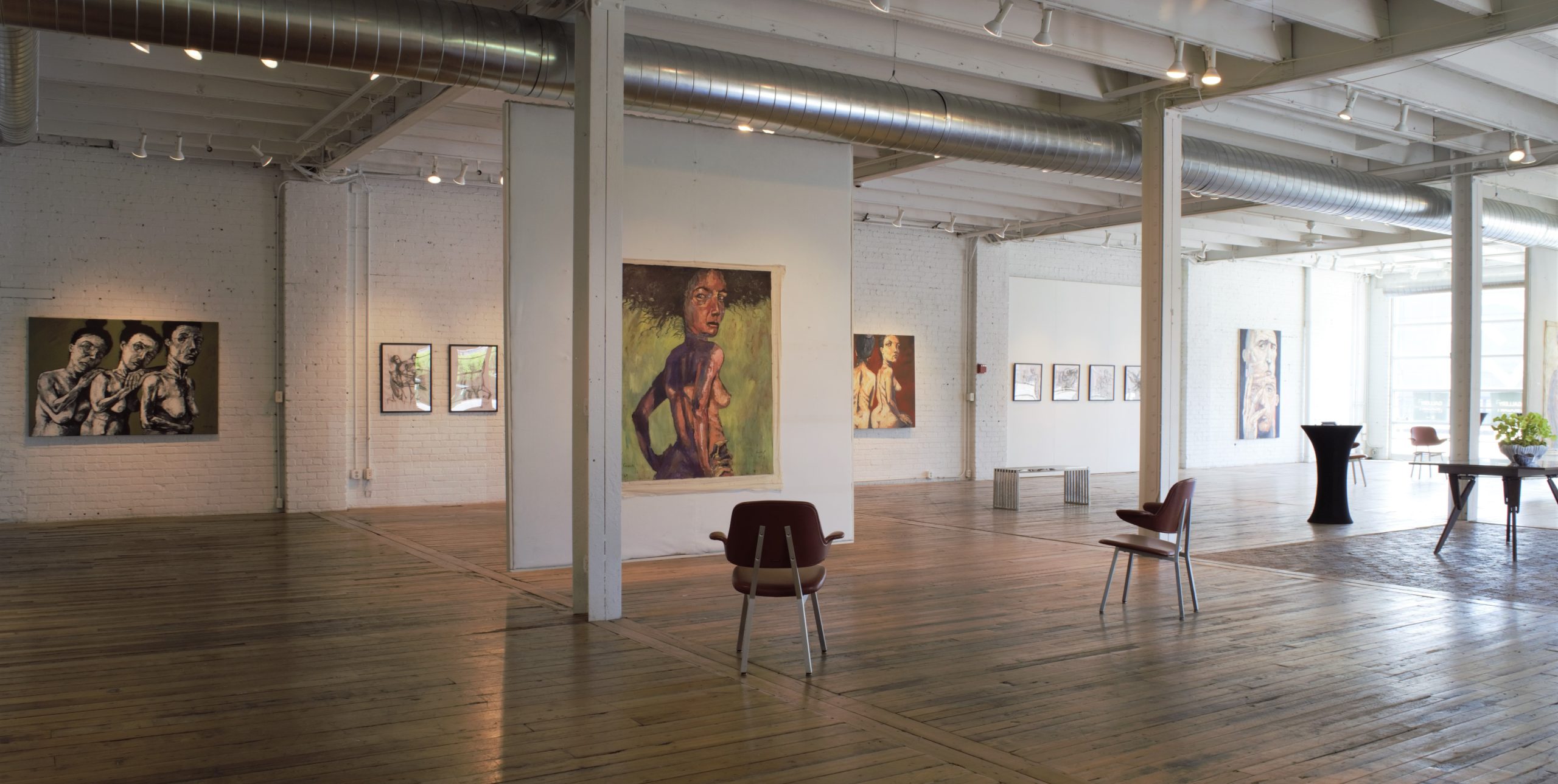 Installation view of Studies of the Abductions solo exhibition by Abel Massot at Gallery Bogart Kansas City, featuring charcoal and mixed media drawings interpreting Greek mythology